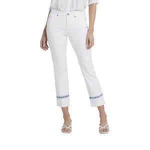 NYDJ SIZE 12 Marilyn Straight White Wave Tie Dye Accent Ankle Jeans NEW